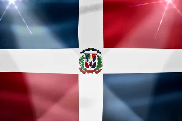 Dominik Cumhuriyeti Bayrağı Gerçekçi Kumaş Bayrağı Sallıyor — Stok fotoğraf