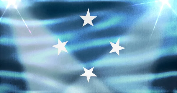 ミクロネシア連邦の旗 現実的な手のファブリックフラグ — ストック写真