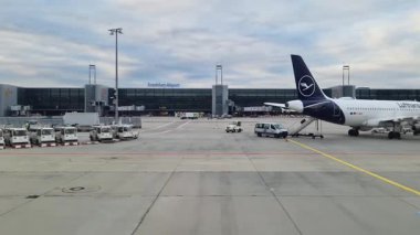 Frankfurt, Germany - 28. Februar 2025: Commercial passenger aircraft taxiing on the tarmac at Frankfurt am Main Airport in Germany