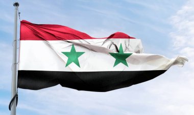 Suriye bayrağının 3 boyutlu resmi - gerçekçi kumaş bayrağı sallama.