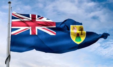 3 boyutlu Caicos Adaları bayrağı - gerçekçi kumaş bayrağı sallama.