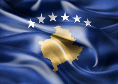 Kosova bayrağının 3D İllüstrasyonu - gerçekçi kumaş bayrağı sallama.