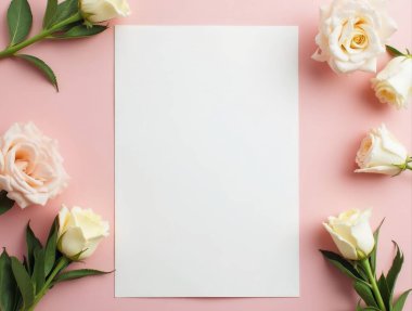 Boş bir sayfayı çevreleyen narin güller romantik bir ortam yaratır. Özel bir durum için mükemmel bir mesaj olur.