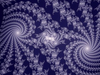Karmaşık ayrıntılı spiraller ve kendine benzer şekiller gösteren fraktal geometri deseni