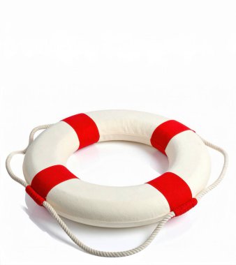 Kırmızı çizgili ve ipli can simidi, güvenlik, kurtarma, yardım ve tehlikeden korunma kavramlarını sembolize ediyor.