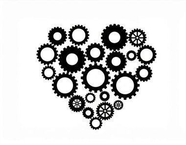 Aşkın mekaniğini, takım çalışmasını ve ilişki, duygu ve ortaklık için soyut mekanik ikon bağlantısını sembolize eden çeşitli boyutlardaki siyah dişliler kalbe yerleştirilmiştir.