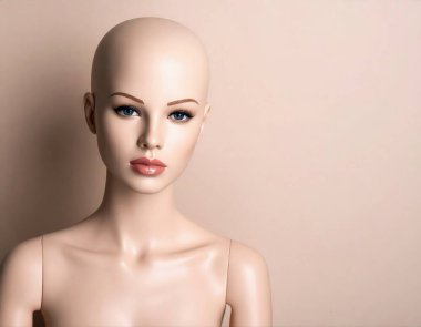 Makyaj ve mükemmel cilt sergileyen manken, perakende moda kavramları için insan güzelliğini ve modelliğini taklit ediyor.