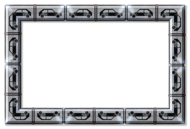 Arkaplanı şeffaf olan stilize metalik araba simgelerinden yapılmış soyut sınır çerçevesi