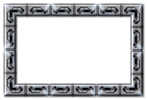Arkaplanı şeffaf olan stilize metalik araba simgelerinden yapılmış soyut sınır çerçevesi