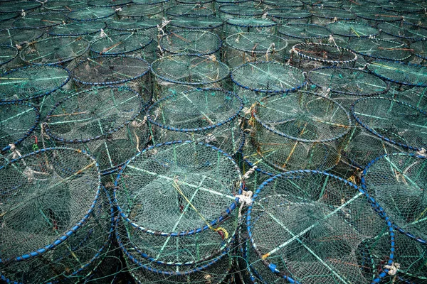 Suda Balık Tutmak Için Bir Sürü Yüzen Sepet — Stok fotoğraf