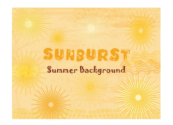 Abstract Summer Background Sunbursts Waves Symbols Sandy Beach Textured Background — Stock Vector