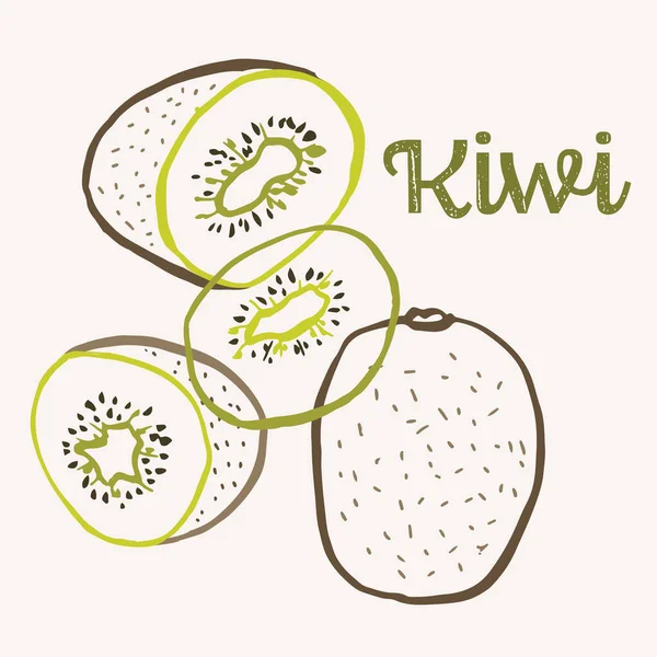 Kiwi Ovoce Linie Umění Ručně Kreslené Vícebarevné Moderní Vektorové Ilustrace — Stockový vektor