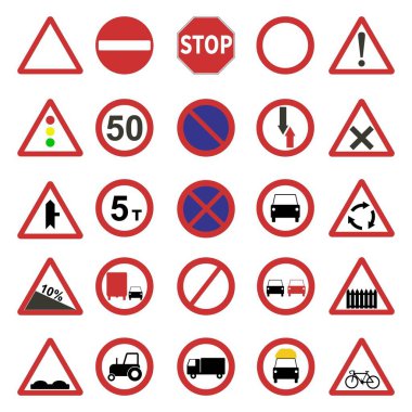 Trafik uyarı işaretleri, vektör illüstrasyonu