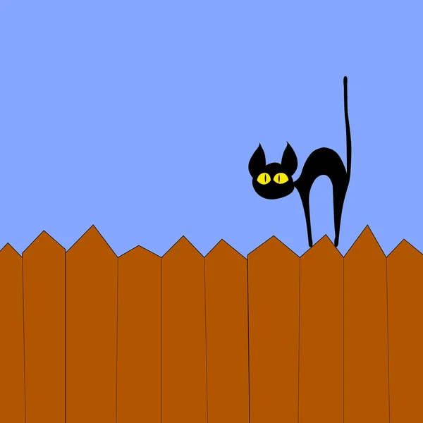 Zwarte kat op het hek — Stockvector