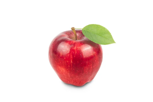 Manzana Roja Madura Hoja Manzana Verde Aislada Sobre Fondo Blanco — Foto de Stock