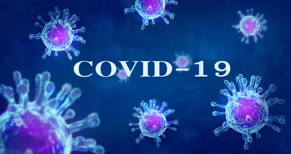 Mavi arka planda COVID 19 yazılıydı. Dünya Sağlık Örgütü WHO, Coronavirus hastalığına COVID-19 adını verdi. 3d illüstrasyon