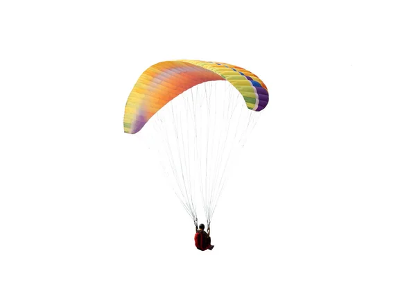 Sportsman Flying Paraglider Beautiful Paraglider Flight White Background Isolated — Photo