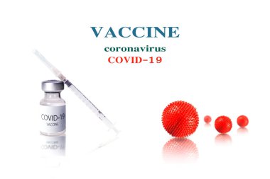 Coronavirus aşısı pankartı için yaratıcı tasarım. Covid-19 Coronavirus aşı aşısı aşı şişesi ve covid19 aşı tedavisi için şırınga enjeksiyon aracı. 