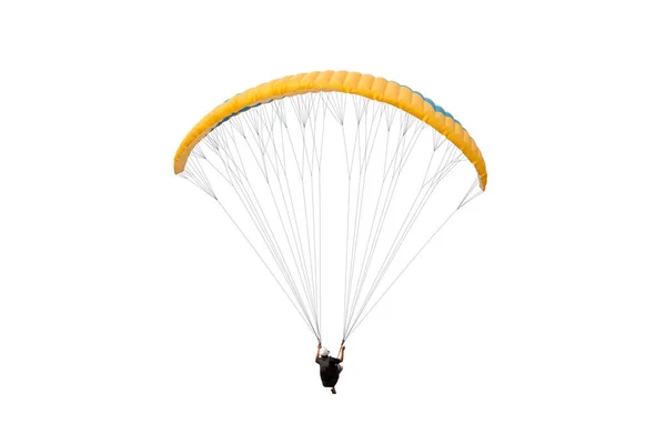 Desportista Voar Num Parapente Belo Parapente Voo Fundo Branco Isolado — Fotografia de Stock