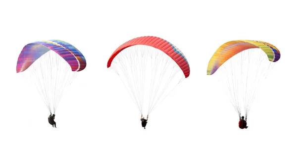 Collezione Luminoso Paracadute Colorato Isolato Sfondo Bianco Sportivo Che Vola — Foto Stock