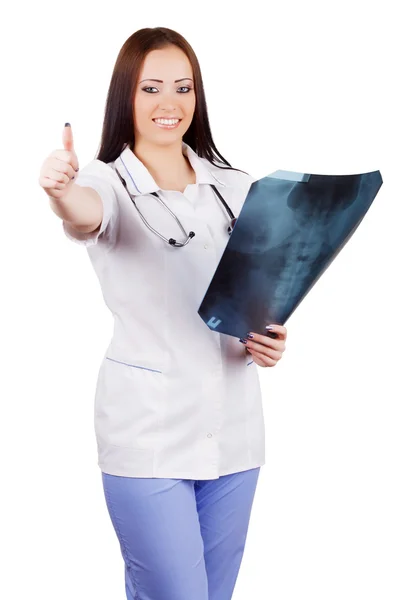 Kvinna läkare med röntgen i hand — Stockfoto