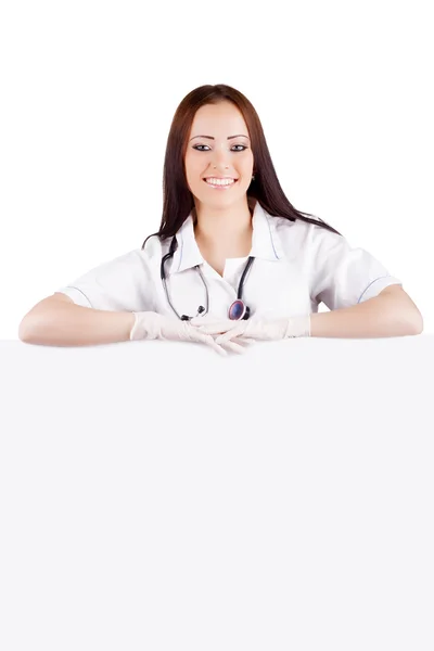 Médica mulher com placard. Isolados . — Fotografia de Stock