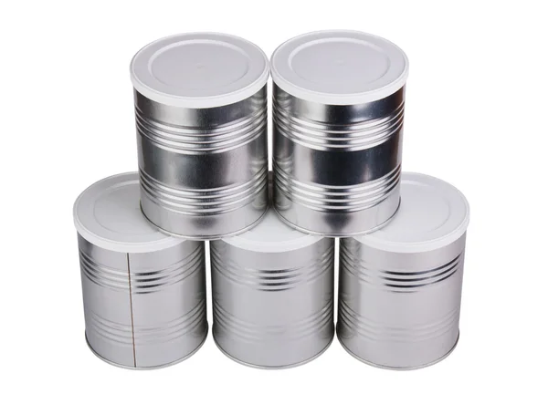 Five metal cans. — Stock Photo, Image