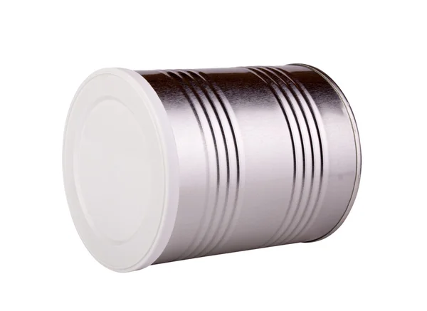 Metal tin with a white lid — Stock Photo, Image