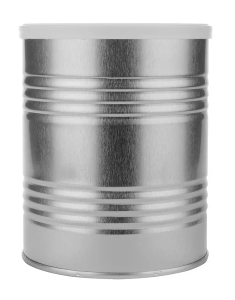 Metal tin with a white lid — Stock Photo, Image