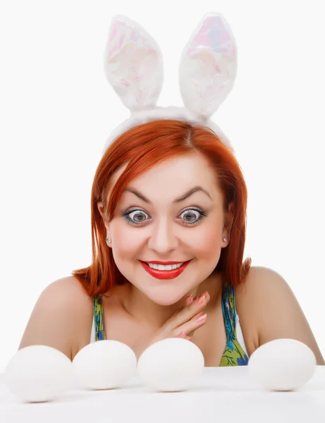 Girl with rabbit ears surprise. — Stock Photo, Image