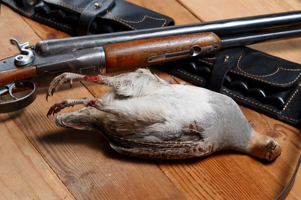 Perdiz muerta en tablas de madera — Foto de Stock