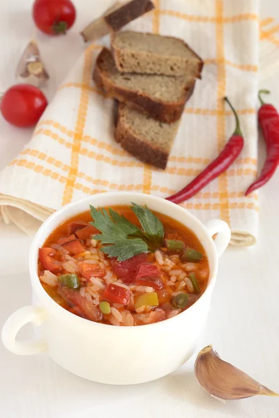 Spicy tomato soup with rice — Stock Photo, Image