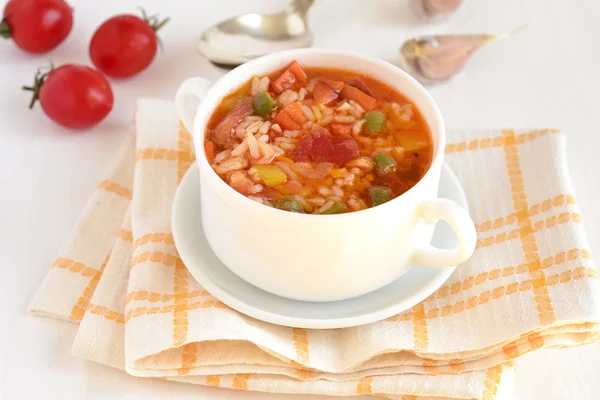 Sopa de tomate picante com arroz e legumes — Fotografia de Stock
