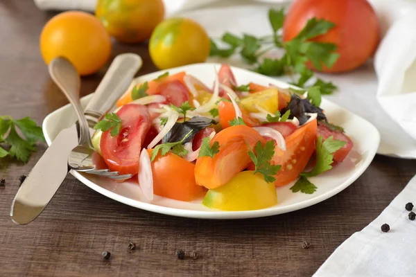 Salad of colorful tomatoes — Stock Photo, Image