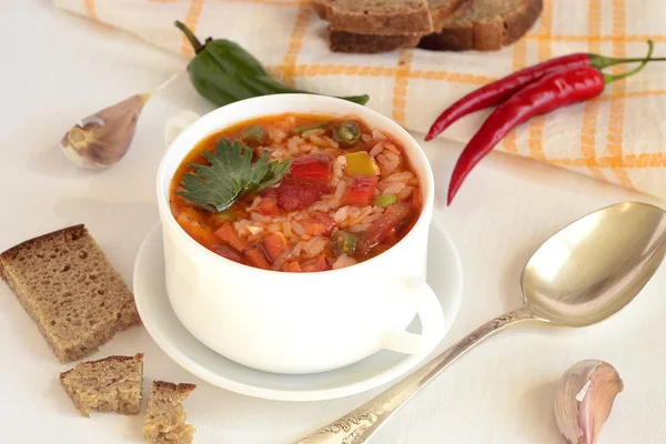 Sopa de tomate picante com arroz — Fotografia de Stock