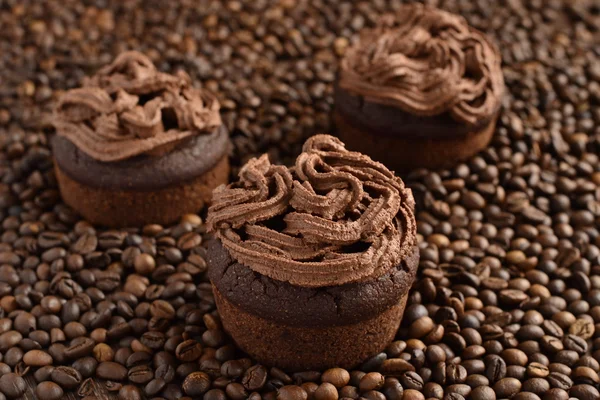 Chocolate cupcakes with chocolate cream — Stock Photo, Image