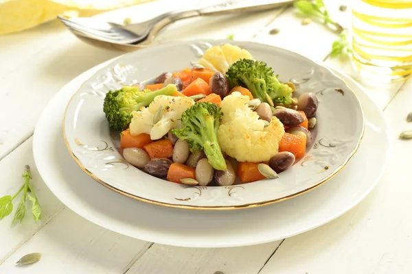 Brokkoli, a karfiol, a squash és a bab magjai — Stock Fotó