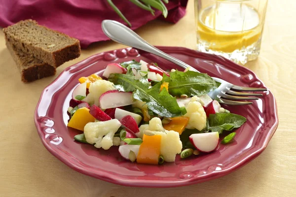 Salad with cauliflower, radish, sweet pepper and greens — Stock Photo, Image