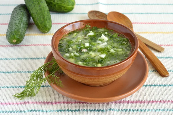 Hideg leves zöldségekkel, okroshka — Stock Fotó