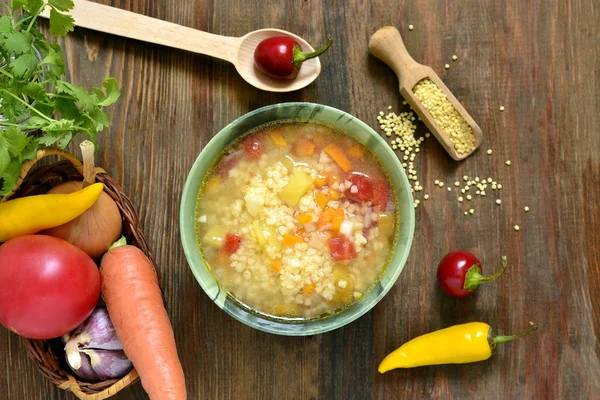 Soup with millet and vegetables, vegetarian — Stock Photo, Image