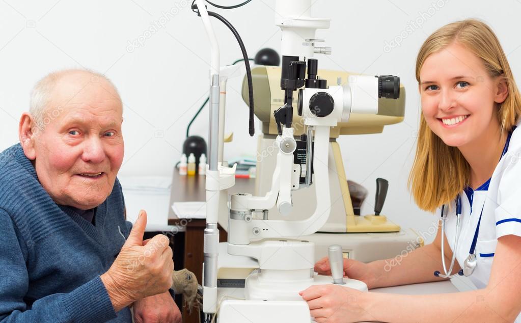 Contented Elderly Patient at the Optician's
