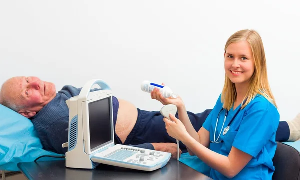 Senior Man on Ultrasound Examination — Stock Image Senior Man on Ultrasound Examination Stock Picture