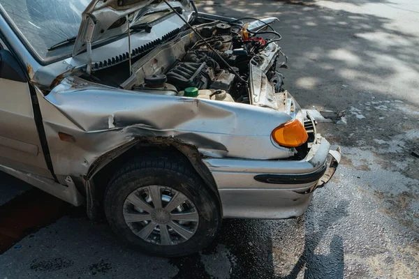 The truck collided with a passenger car. Car accident. — Stock Photo, Image