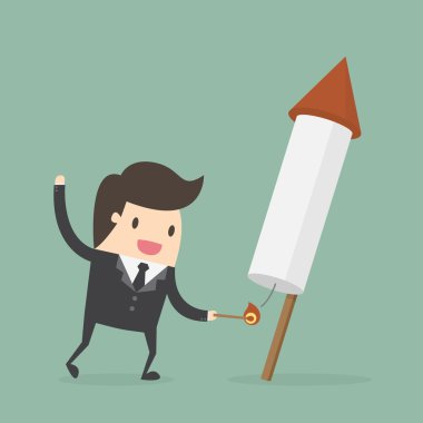 İşadamı başlatılması havai fişek roket.