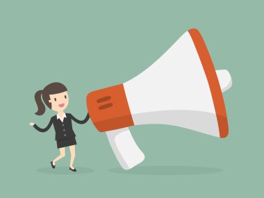 İşkadını megafon ile. Pazarlama kavramı.