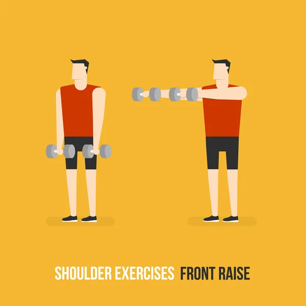 Exercices d'épaule. Élévation frontale . — Image vectorielle
