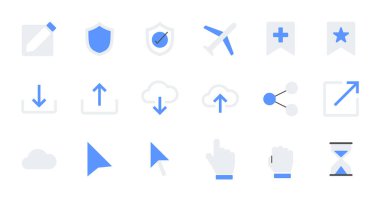 Basit simgeler dizisi ihracat, güvenlik, yer imi, gönderme ve daha fazlası gibi simgeler içerir