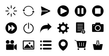 Simgeler kümesi yükleme, ayar, kamera ve daha fazlası gibi simgeler içerir