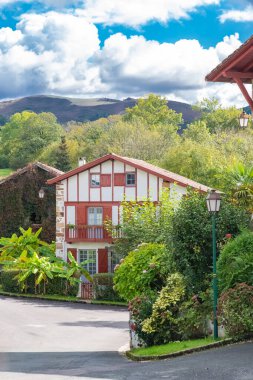 Bask bölgesindeki Ainhoa köyündeki tipik evler.