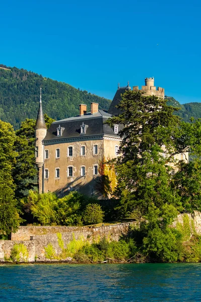 Annecy Frankrike Duingt Slottet Sjön Och Saint Jorioz Byn — Stockfoto